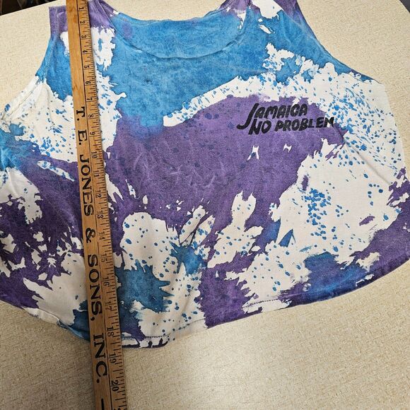 Vtg 90s Jamaican No Problem Cropped Tank Top L Beach Vacation Splatter Grunge - Picture 4 of 5